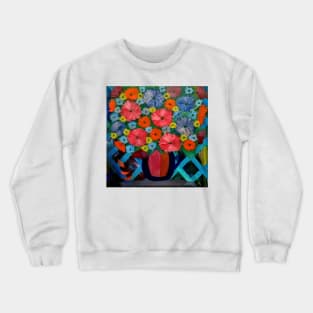 Colorblock layered background and mixed flowers in Bright colors in a vase Crewneck Sweatshirt